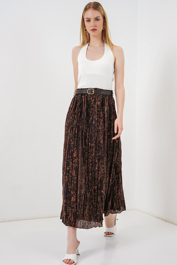 Bigdart Jupe Femme à Motifs avec Ceinture 8074 - Marron