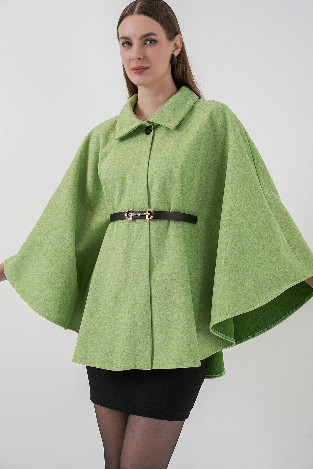 Bigdart Poncho en laine avec ceinture pour femme 9170 - Vert clair