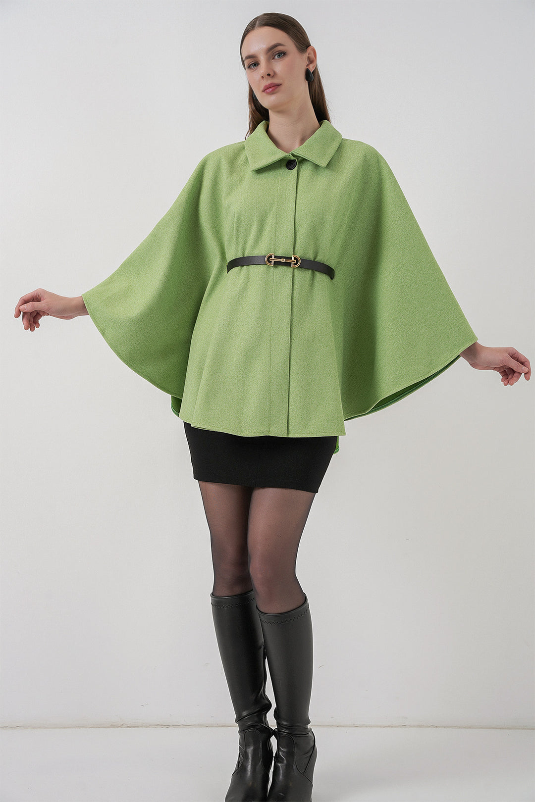 Bigdart Poncho en laine avec ceinture pour femme 9170 - Vert clair