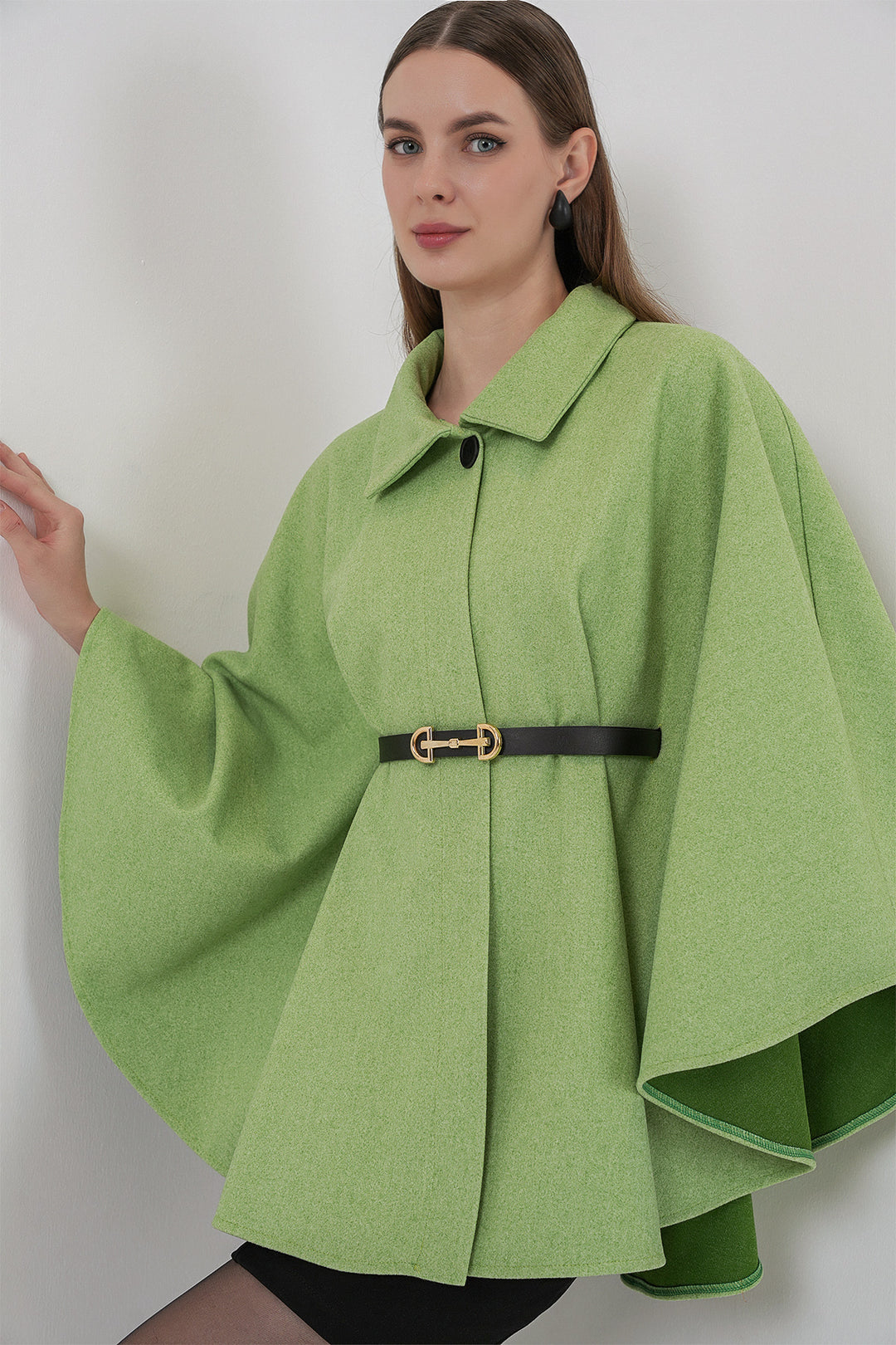 Bigdart Poncho en laine avec ceinture pour femme 9170 - Vert clair