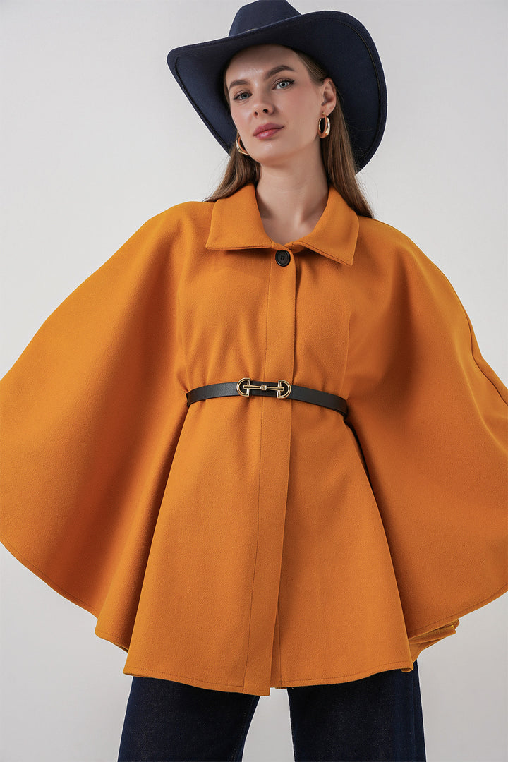 Bigdart Poncho en laine avec ceinture pour femme 9170 - Moutarde