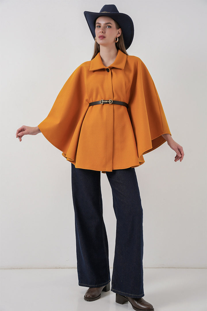 Bigdart Poncho en laine avec ceinture pour femme 9170 - Moutarde