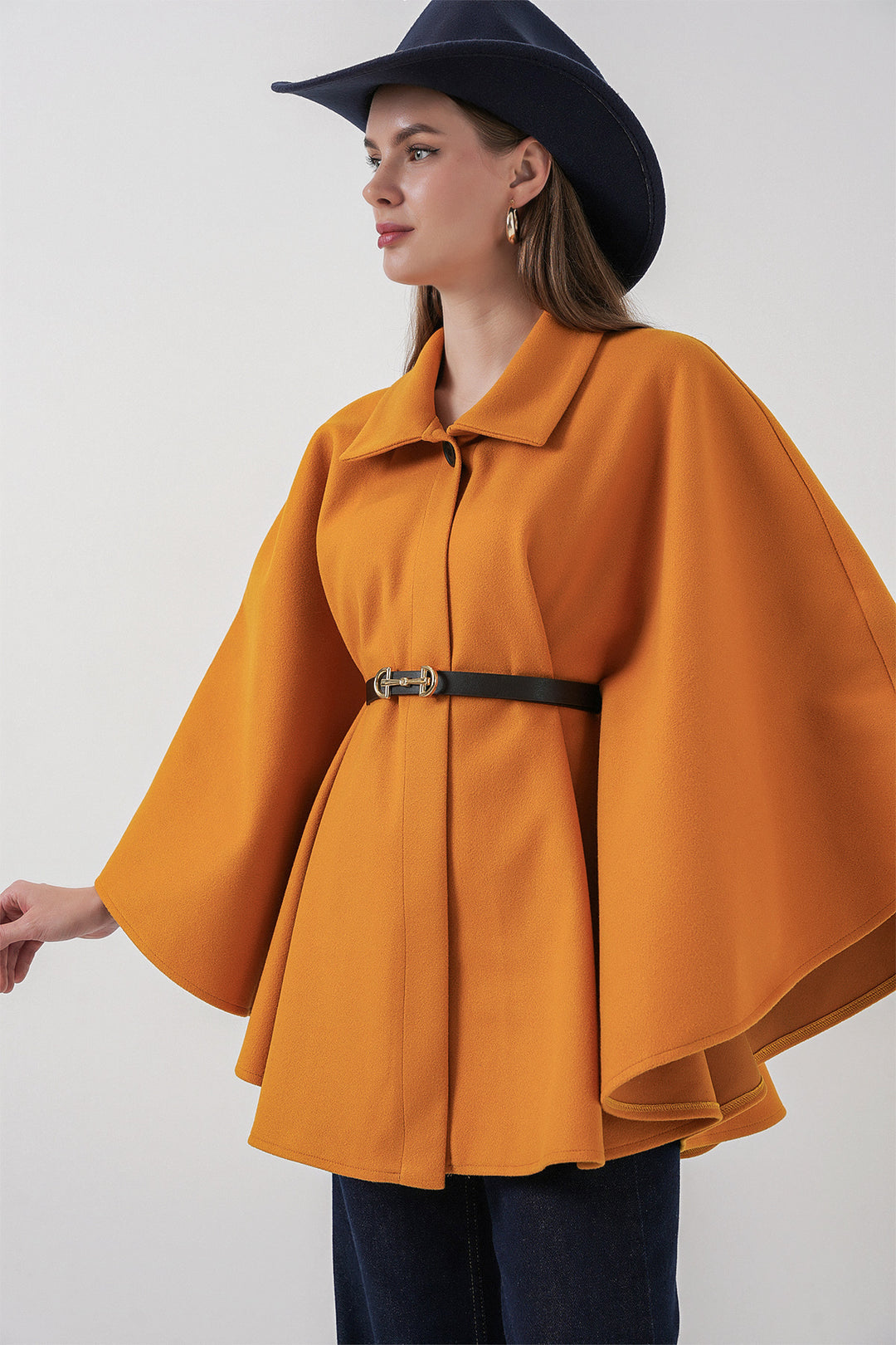 Bigdart Poncho en laine avec ceinture pour femme 9170 - Moutarde