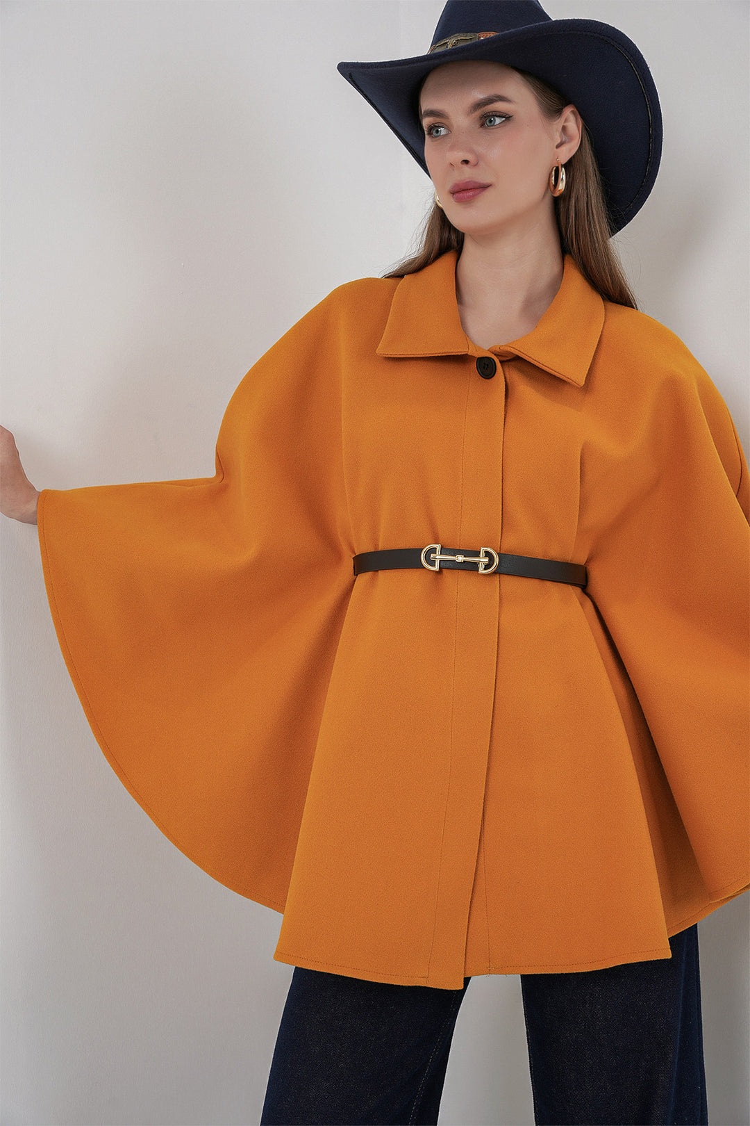 Bigdart Poncho en laine avec ceinture pour femme 9170 - Moutarde