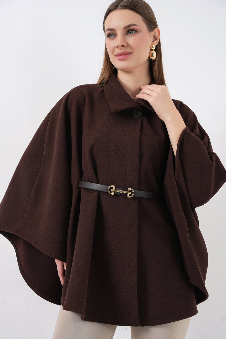 Bigdart Poncho en laine avec ceinture pour femme 9170 - Marron