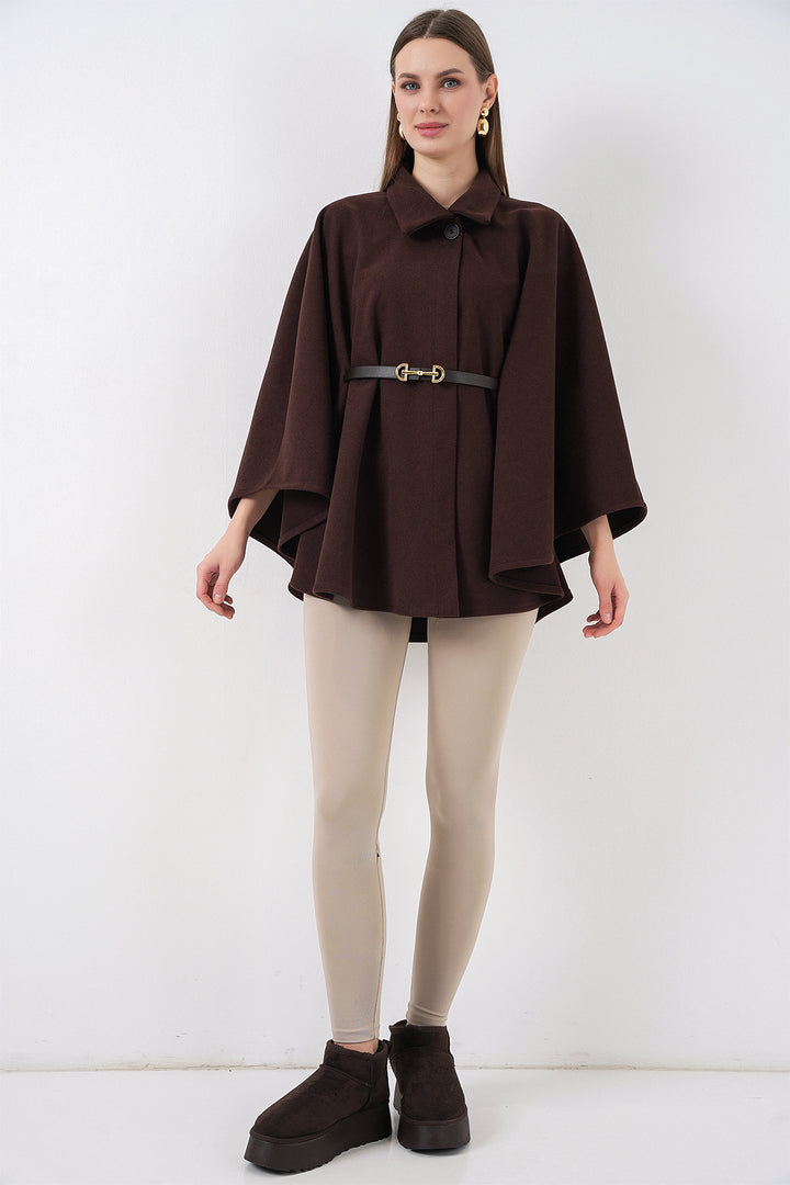 Bigdart Poncho en laine avec ceinture pour femme 9170 - Marron