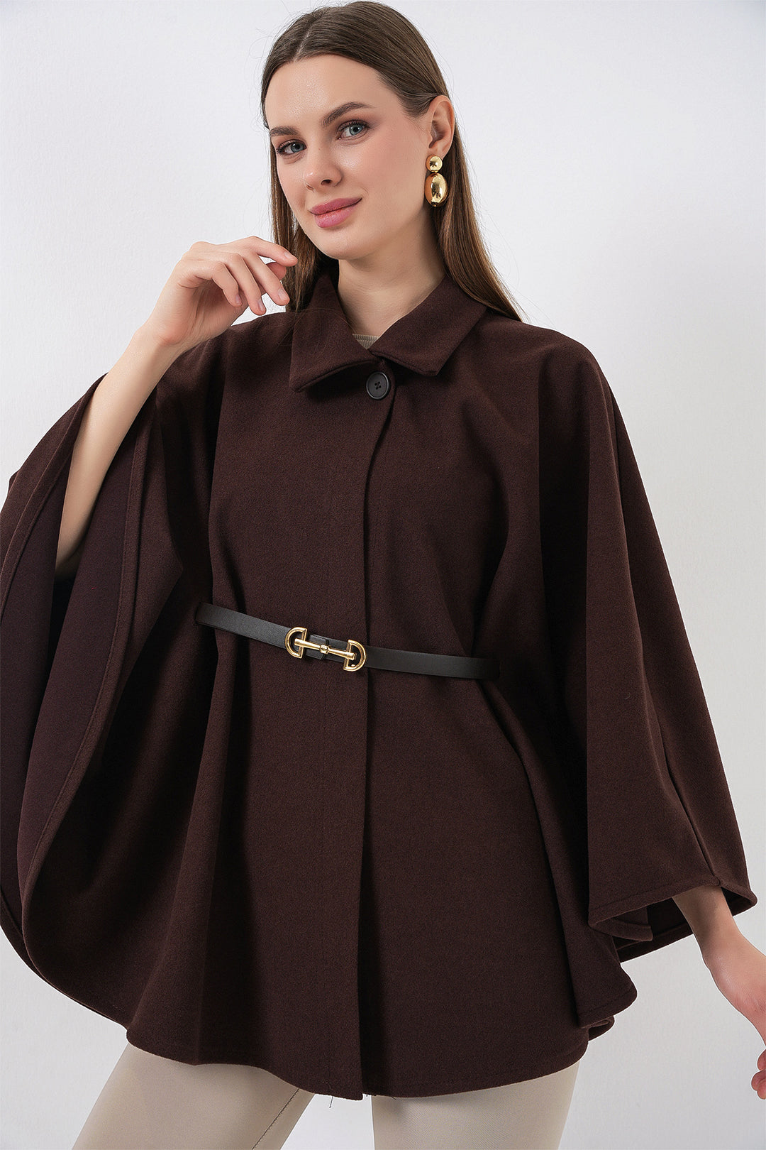 Bigdart Poncho en laine avec ceinture pour femme 9170 - Marron