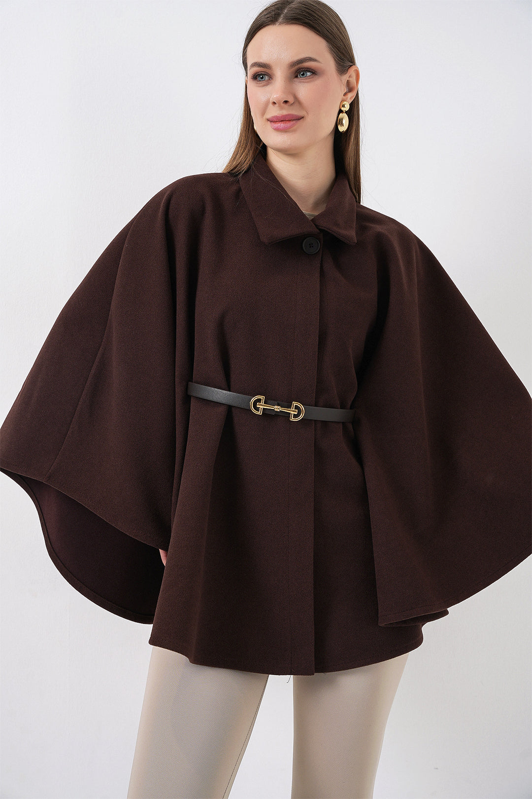 Bigdart Poncho en laine avec ceinture pour femme 9170 - Marron