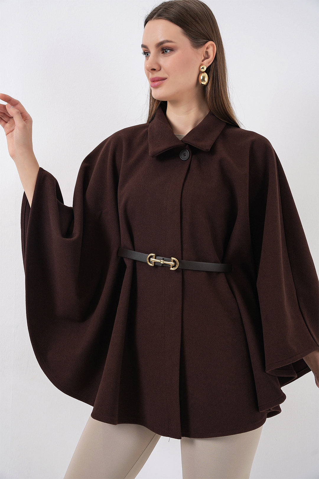 Bigdart Poncho en laine avec ceinture pour femme 9170 - Marron