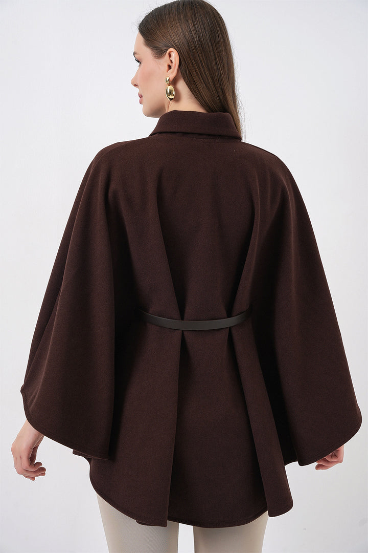 Bigdart Poncho en laine avec ceinture pour femme 9170 - Marron