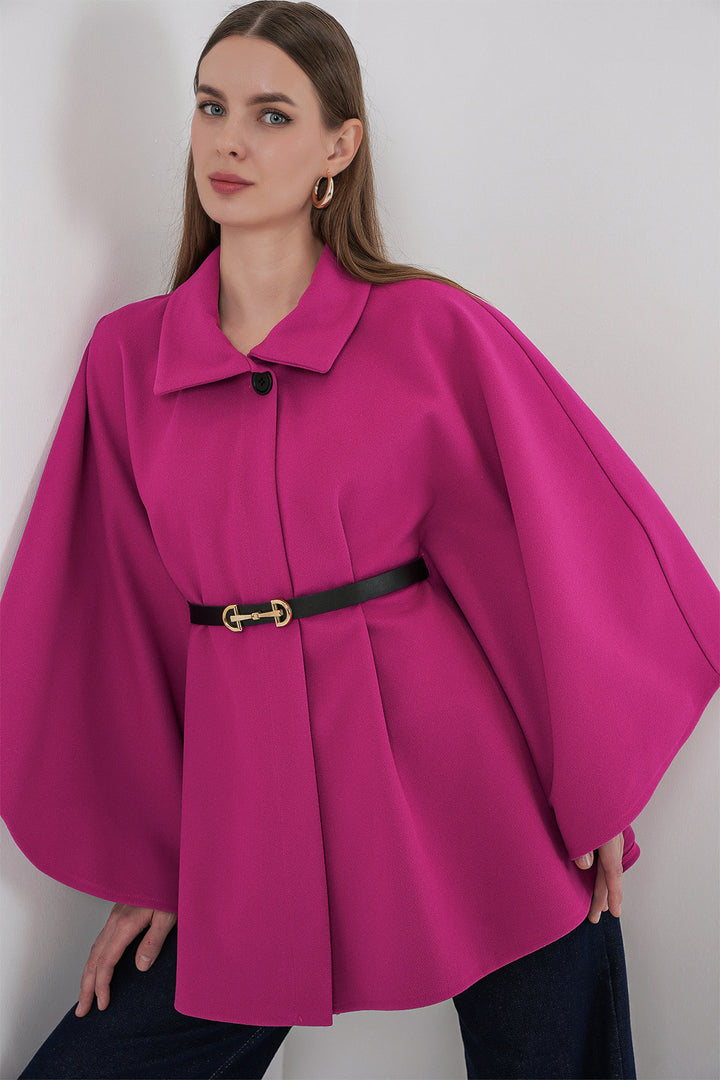 Bigdart Poncho en laine avec ceinture pour femme 9170 - Rose foncé