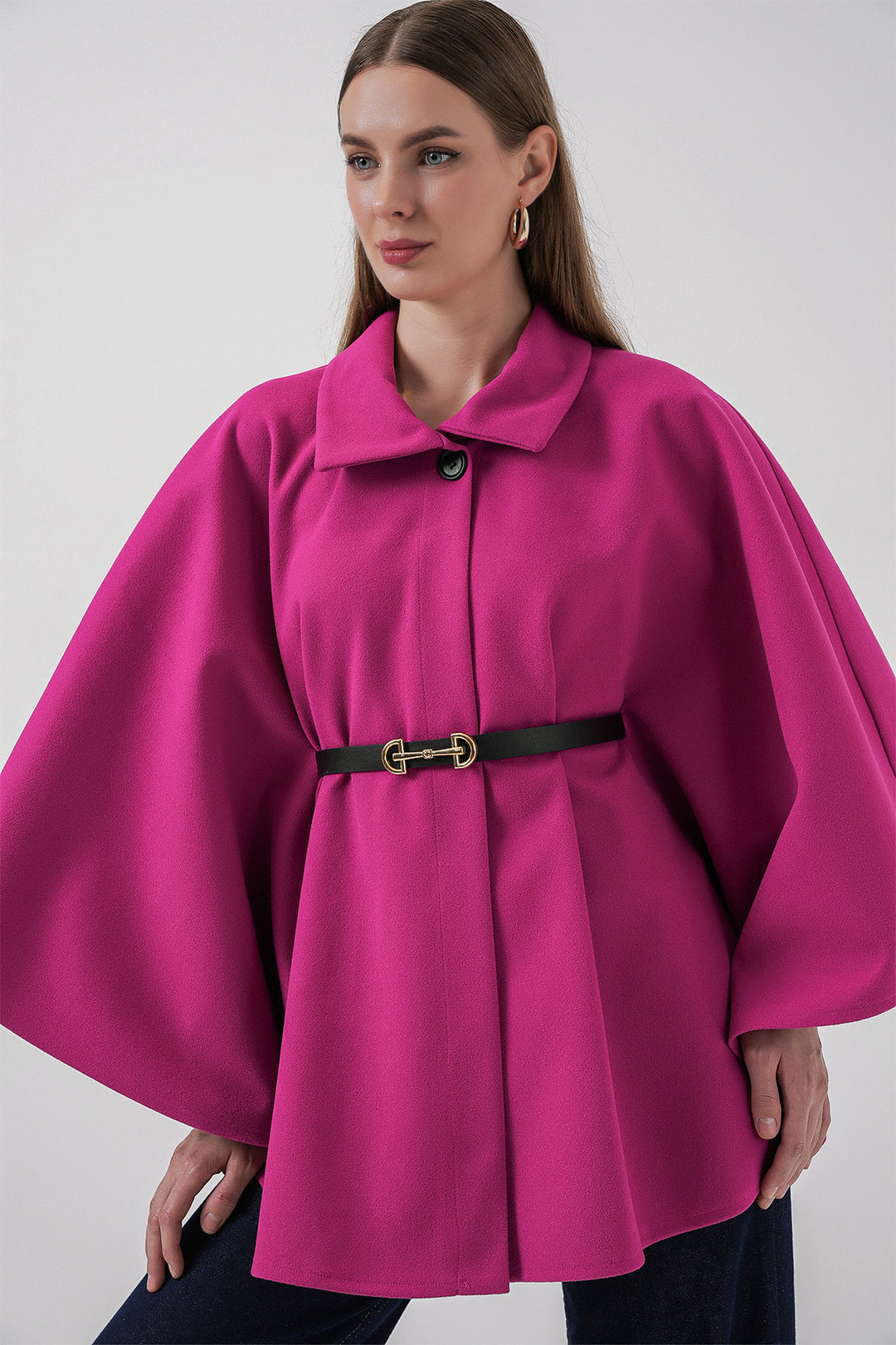 Bigdart Poncho en laine avec ceinture pour femme 9170 - Rose foncé