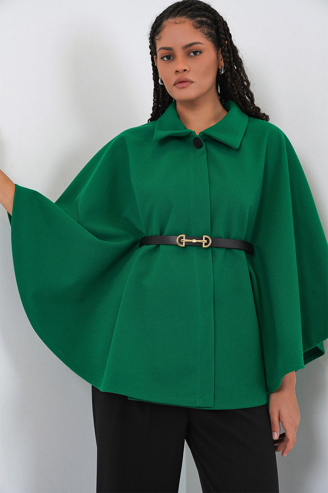 Bigdart Poncho en Laine Ceinturé Femme 9170 - Vert Foncé
