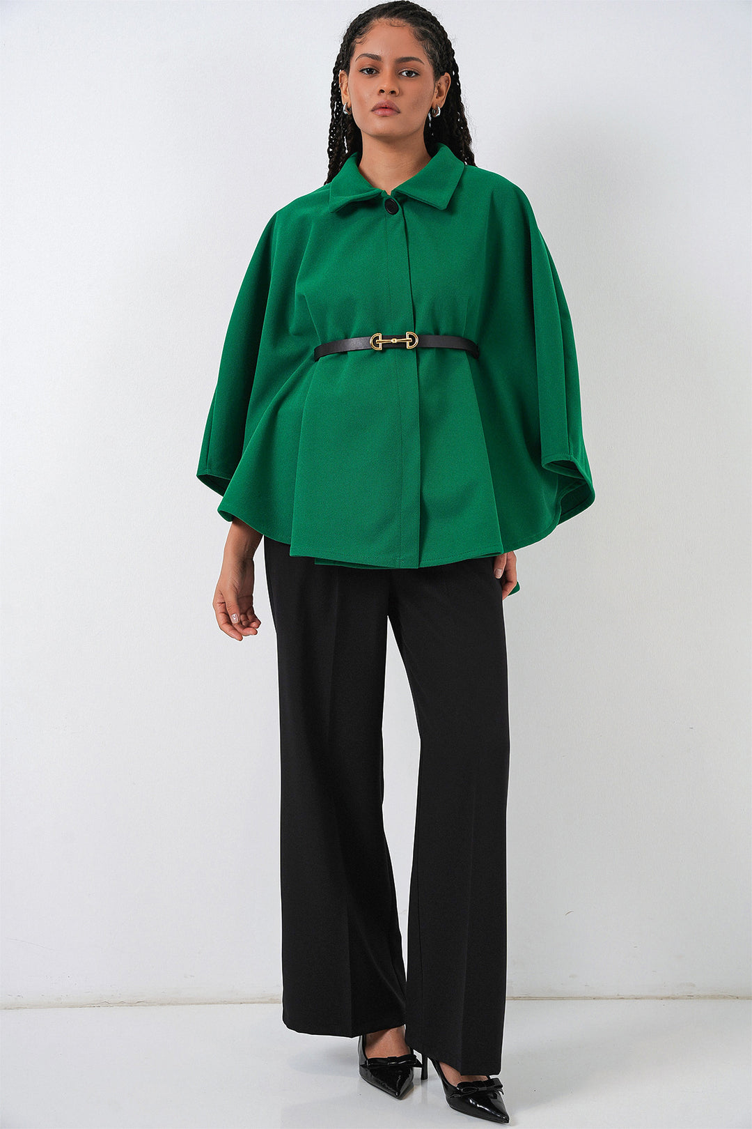 Bigdart Poncho en Laine Ceinturé Femme 9170 - Vert Foncé
