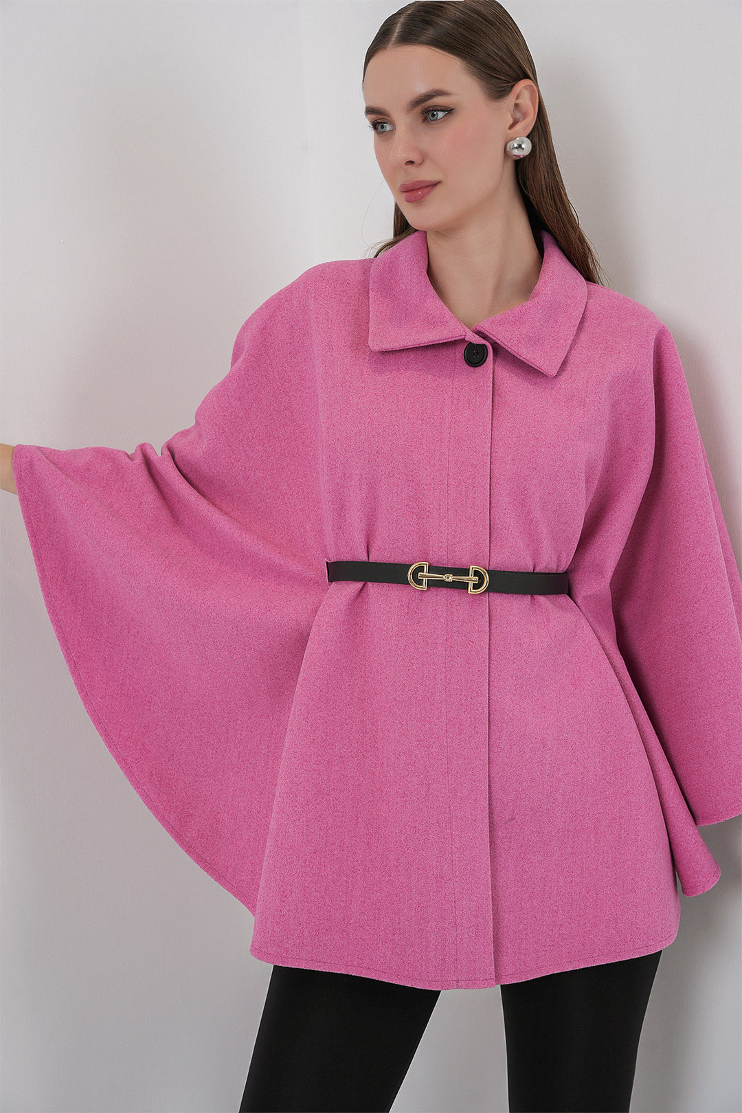 Bigdart Poncho en laine avec ceinture pour femme 9170 - Rose