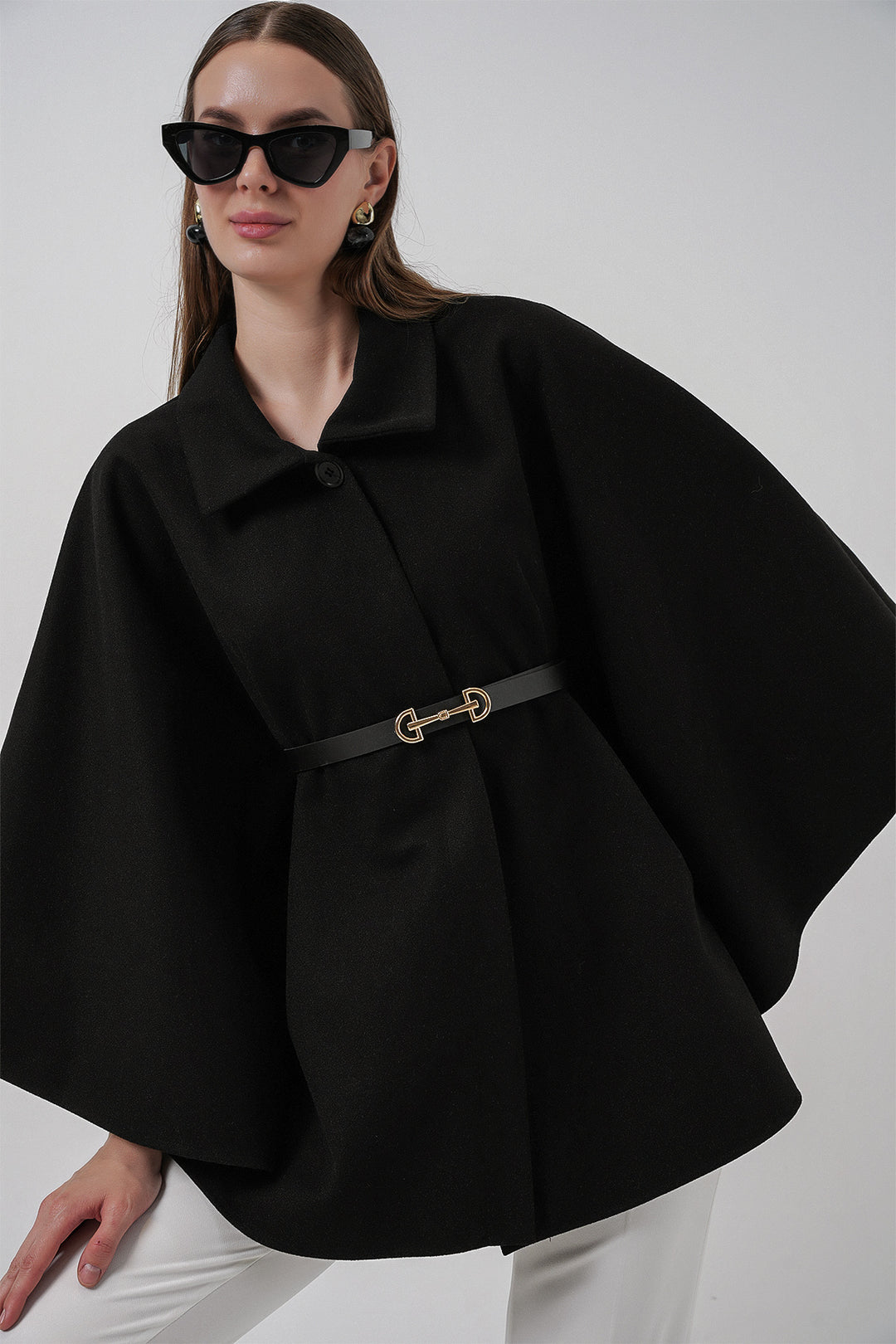 Bigdart Poncho en laine ceinturé pour femme 9170 - Noir
