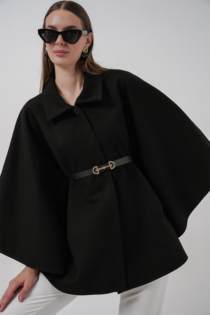 Bigdart Poncho en laine ceinturé pour femme 9170 - Noir