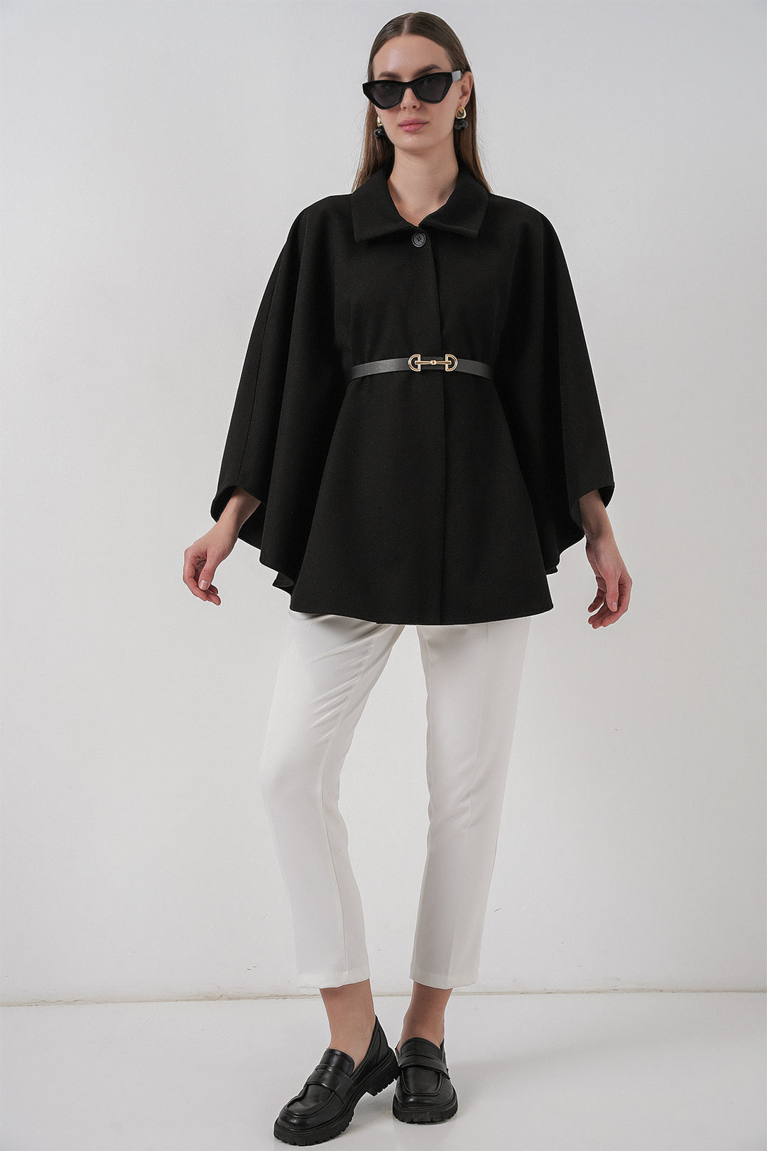 Bigdart Poncho en laine ceinturé pour femme 9170 - Noir