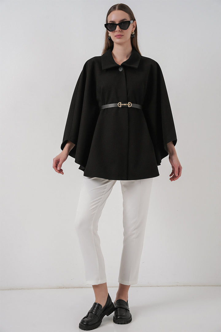 Bigdart Poncho en laine ceinturé pour femme 9170 - Noir