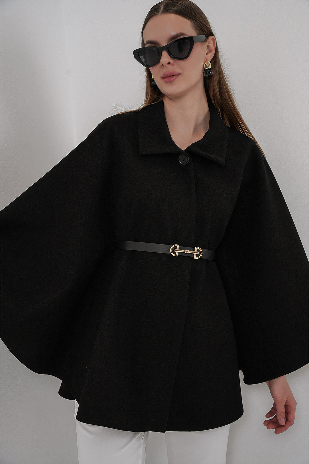 Bigdart Poncho en laine ceinturé pour femme 9170 - Noir