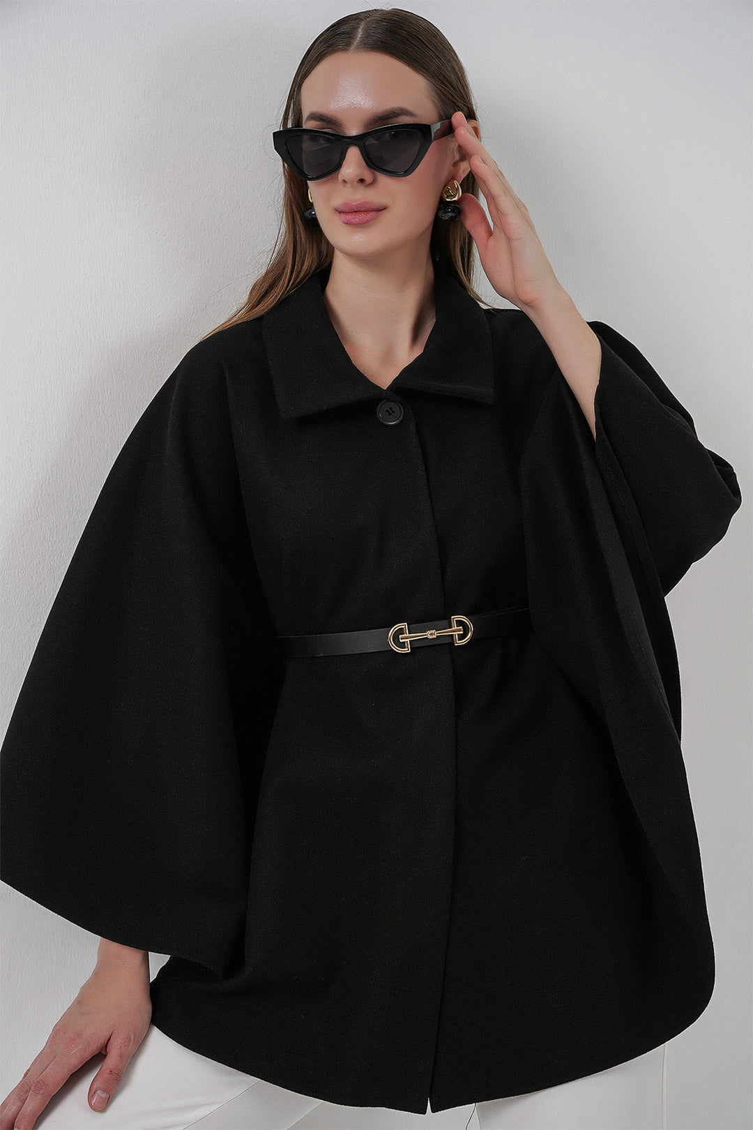 Bigdart Poncho en laine ceinturé pour femme 9170 - Noir