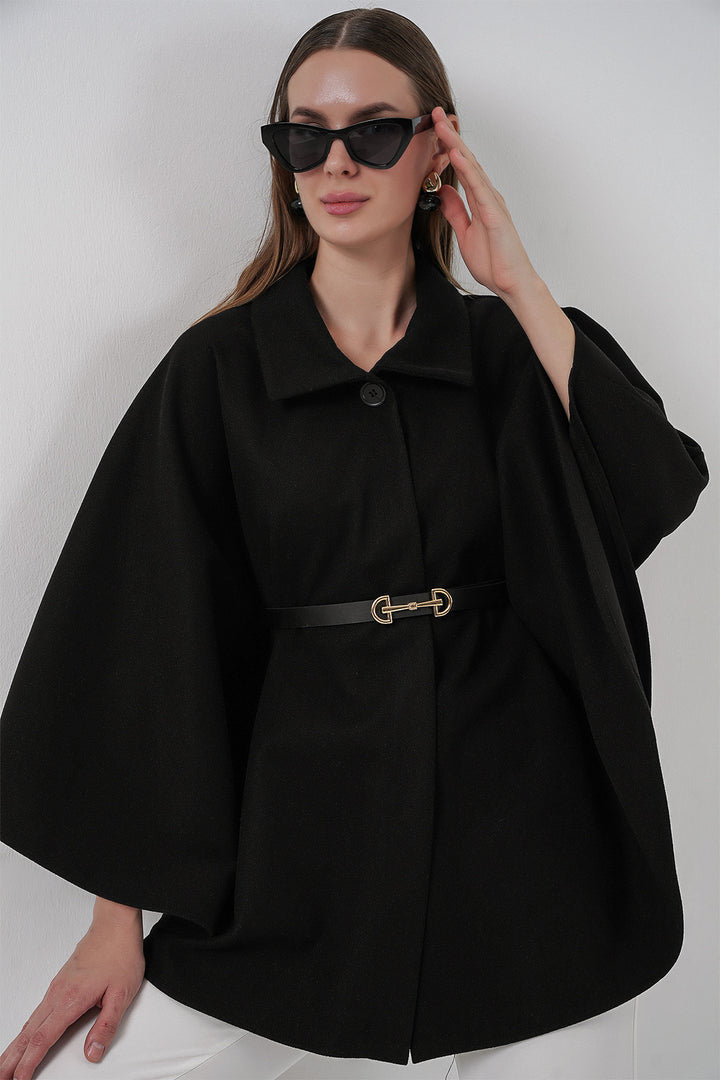 Bigdart Poncho en laine ceinturé pour femme 9170 - Noir
