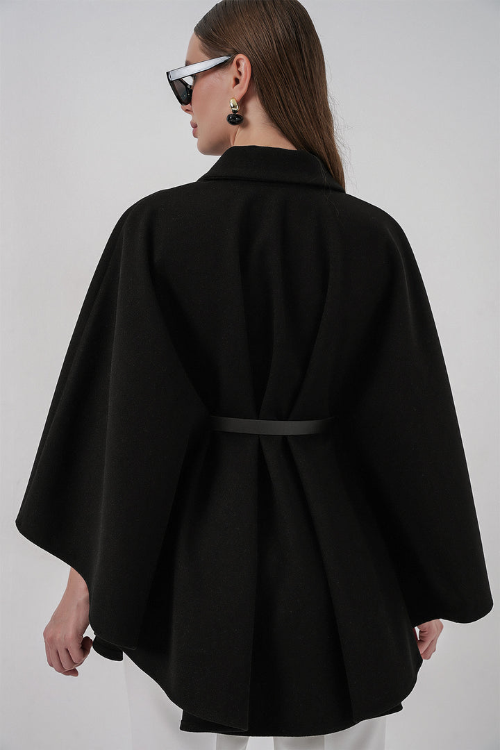 Bigdart Poncho en laine ceinturé pour femme 9170 - Noir