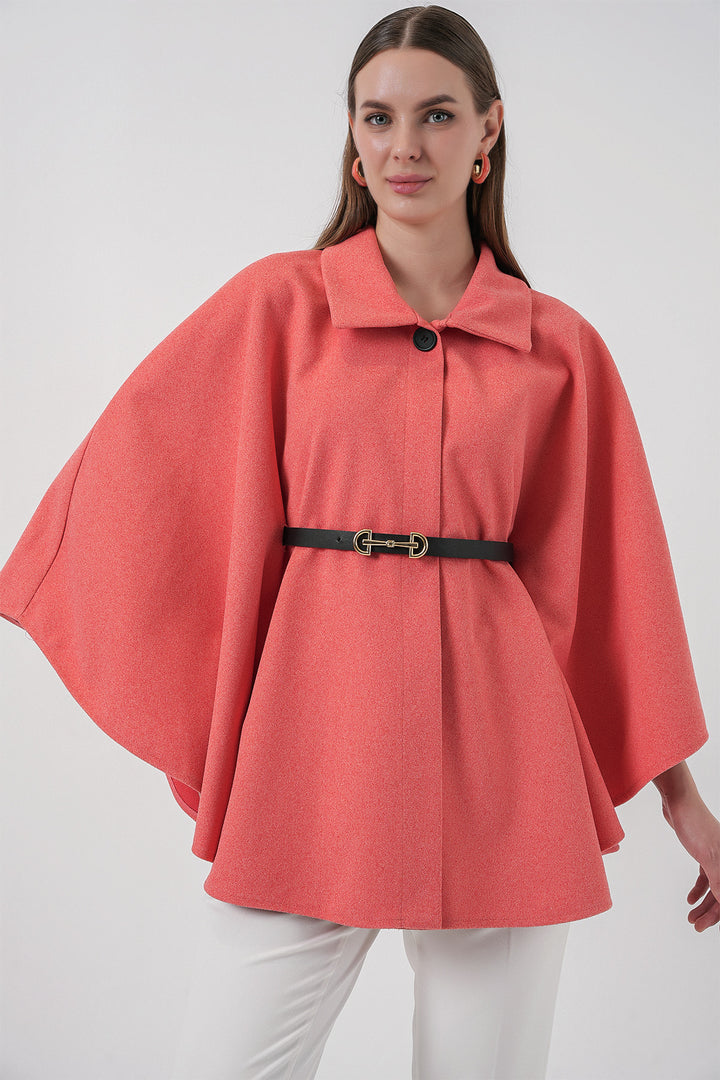 Bigdart Poncho en laine avec ceinture pour femme 9170 - Saumon