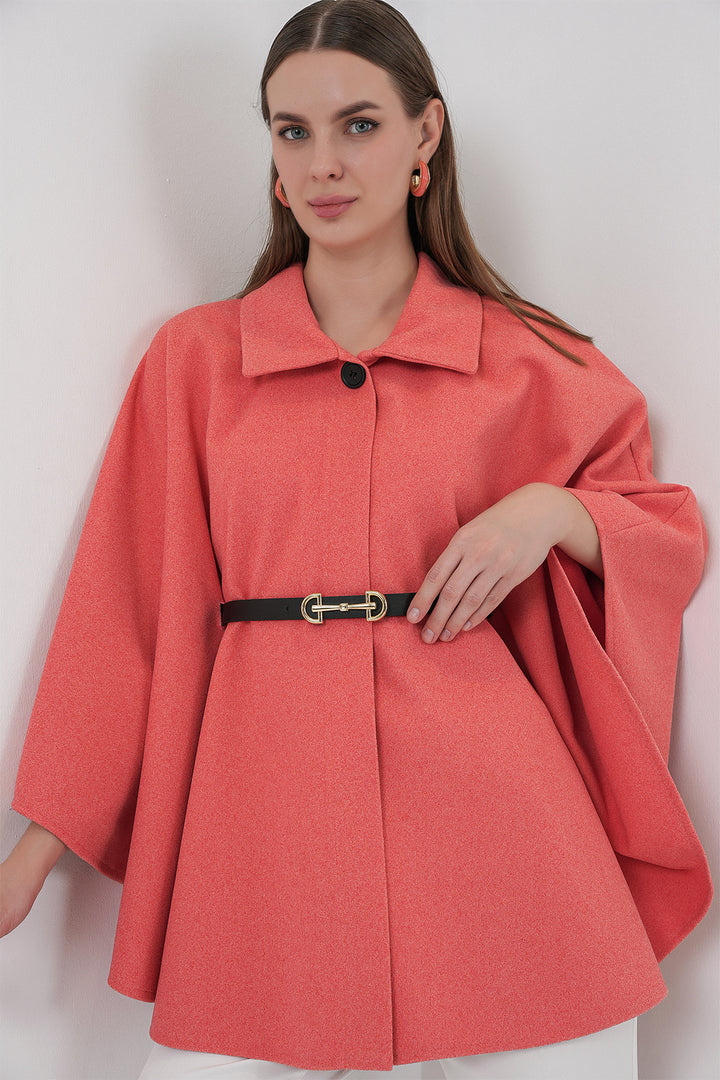 Bigdart Poncho en laine avec ceinture pour femme 9170 - Saumon