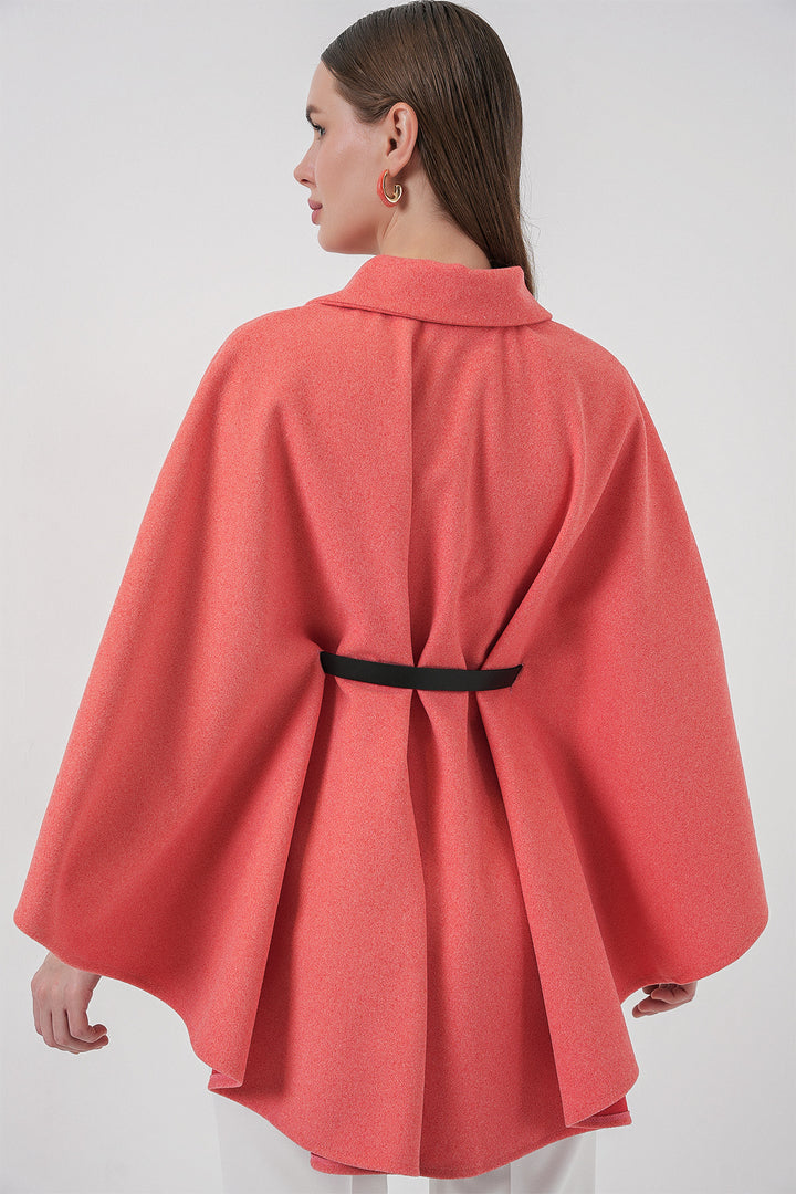 Bigdart Poncho en laine avec ceinture pour femme 9170 - Saumon