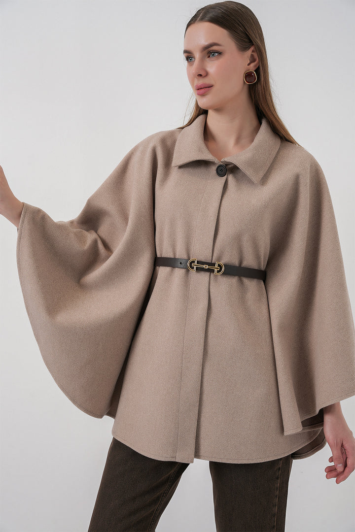 Bigdart Poncho en laine ceinturé pour femme 9170 - Vison