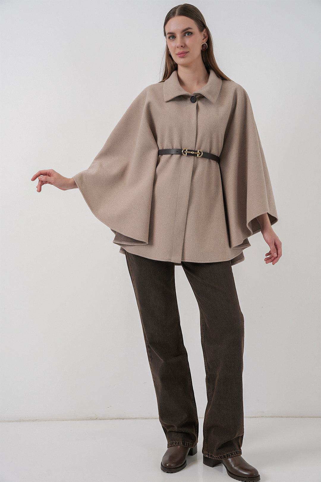 Bigdart Poncho en laine ceinturé pour femme 9170 - Vison