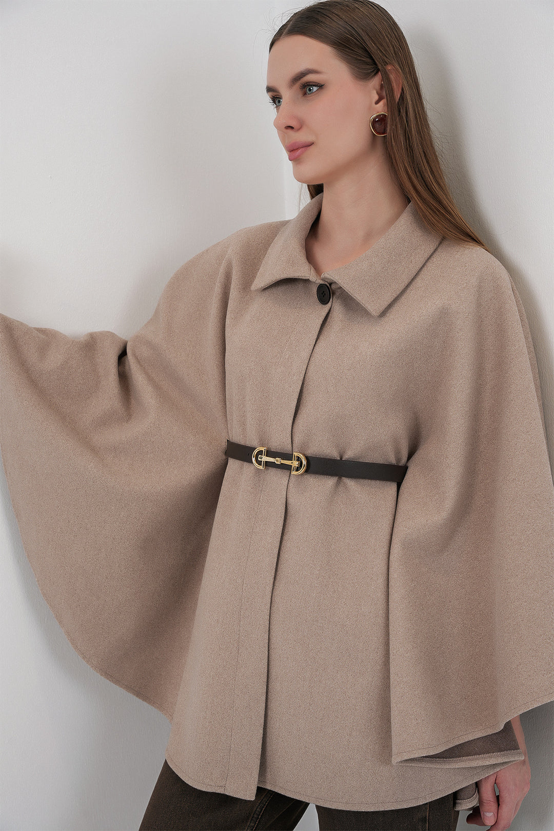 Bigdart Poncho en laine ceinturé pour femme 9170 - Vison