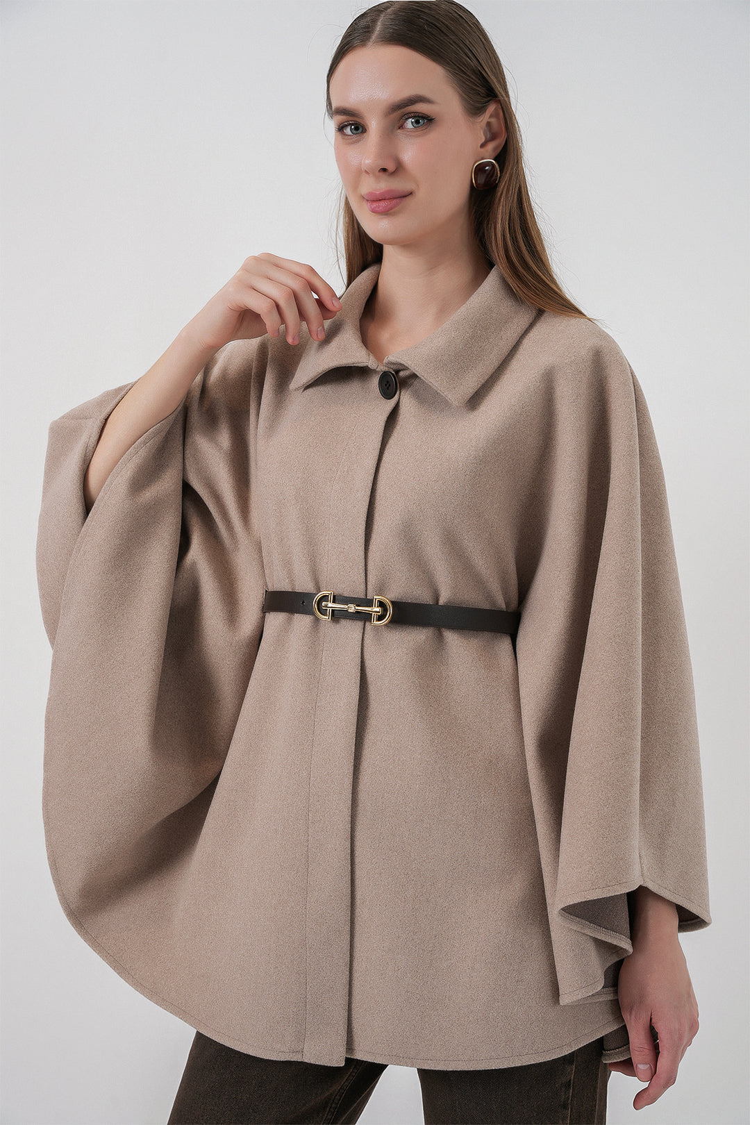 Bigdart Poncho en laine ceinturé pour femme 9170 - Vison
