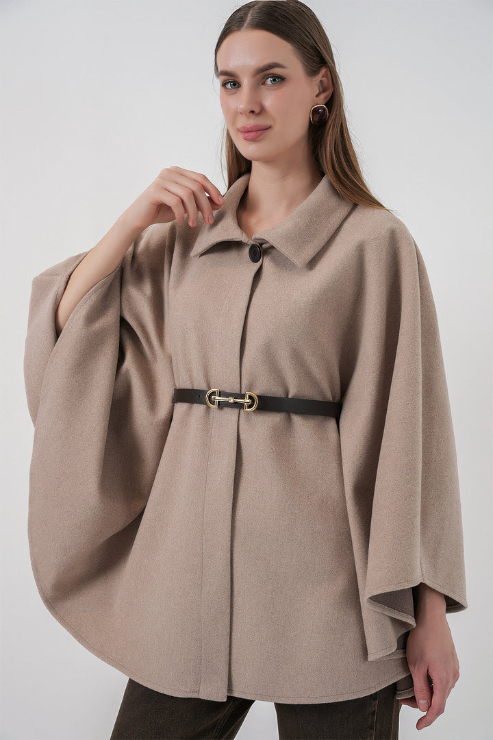 Bigdart Poncho en laine ceinturé pour femme 9170 - Vison