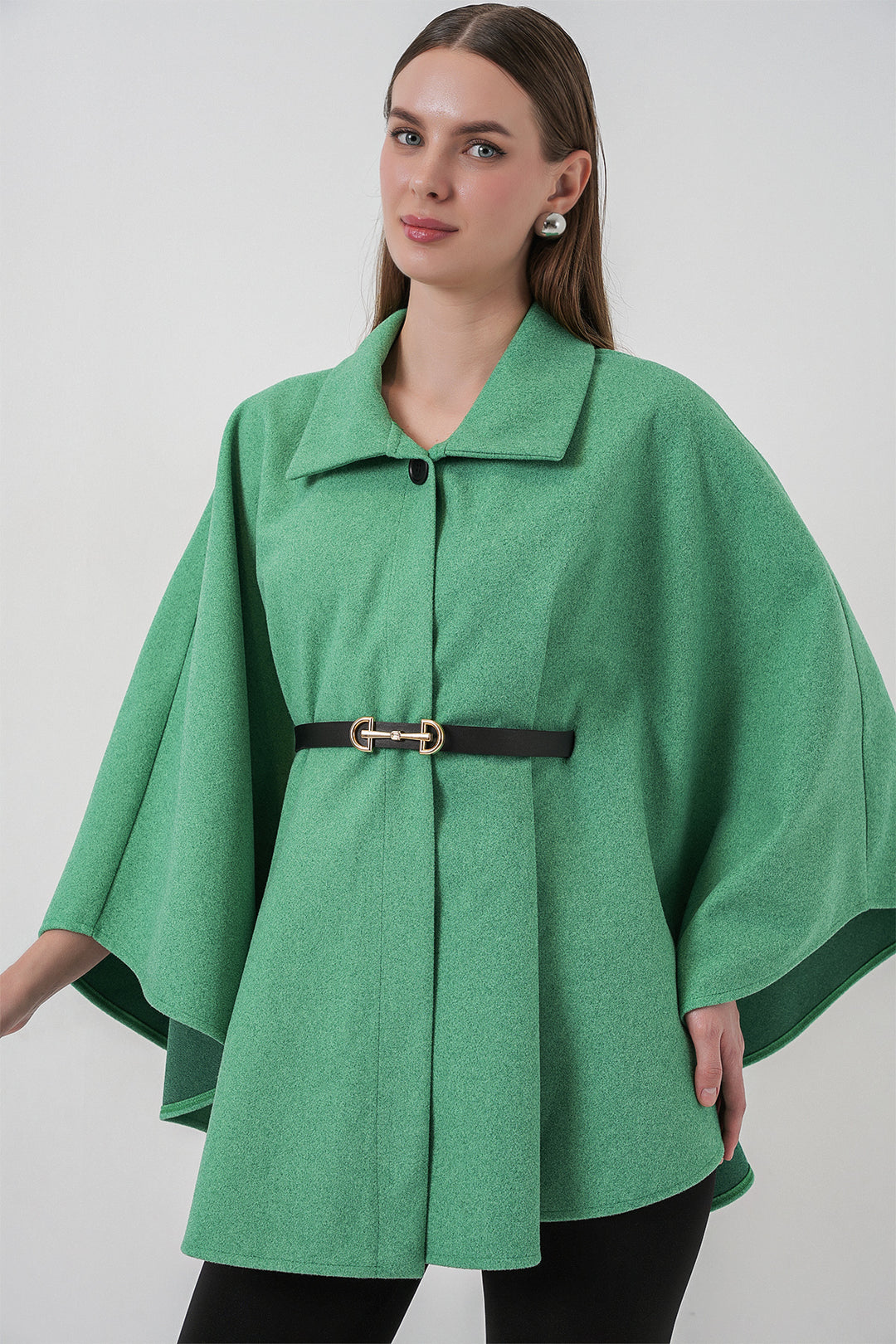 Bigdart Poncho en laine avec ceinture pour femme 9170 - Vert