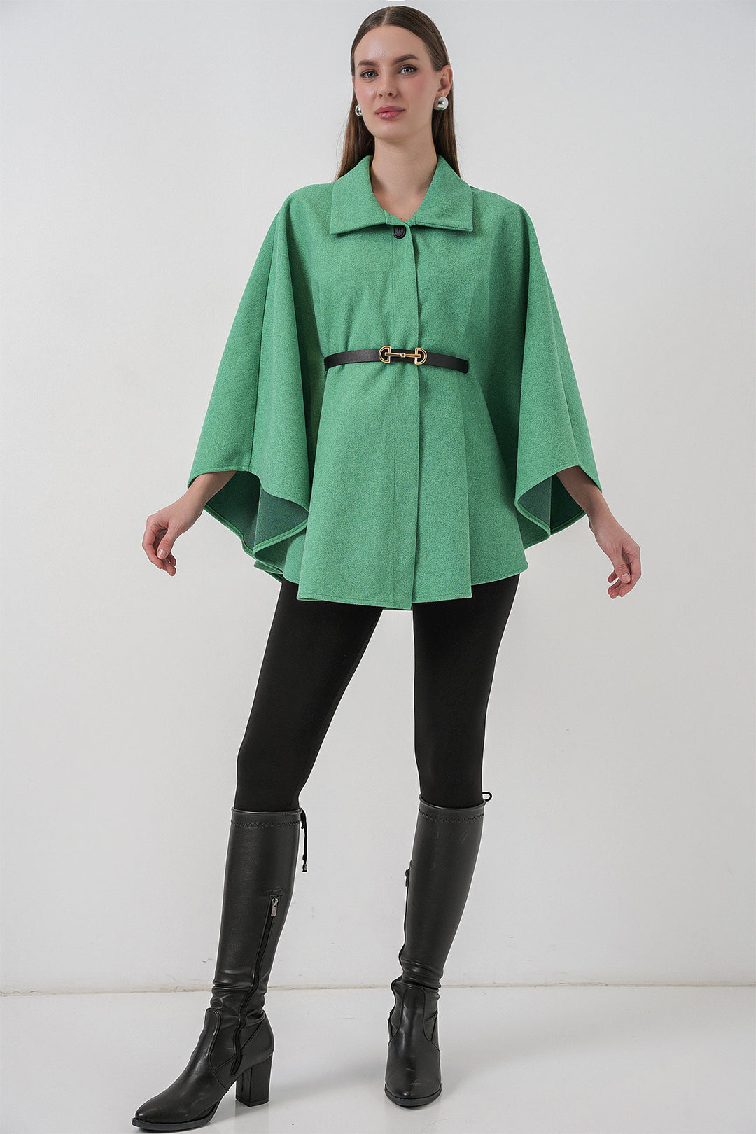 Bigdart Poncho en laine avec ceinture pour femme 9170 - Vert