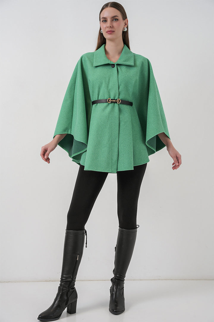 Bigdart Poncho en laine avec ceinture pour femme 9170 - Vert