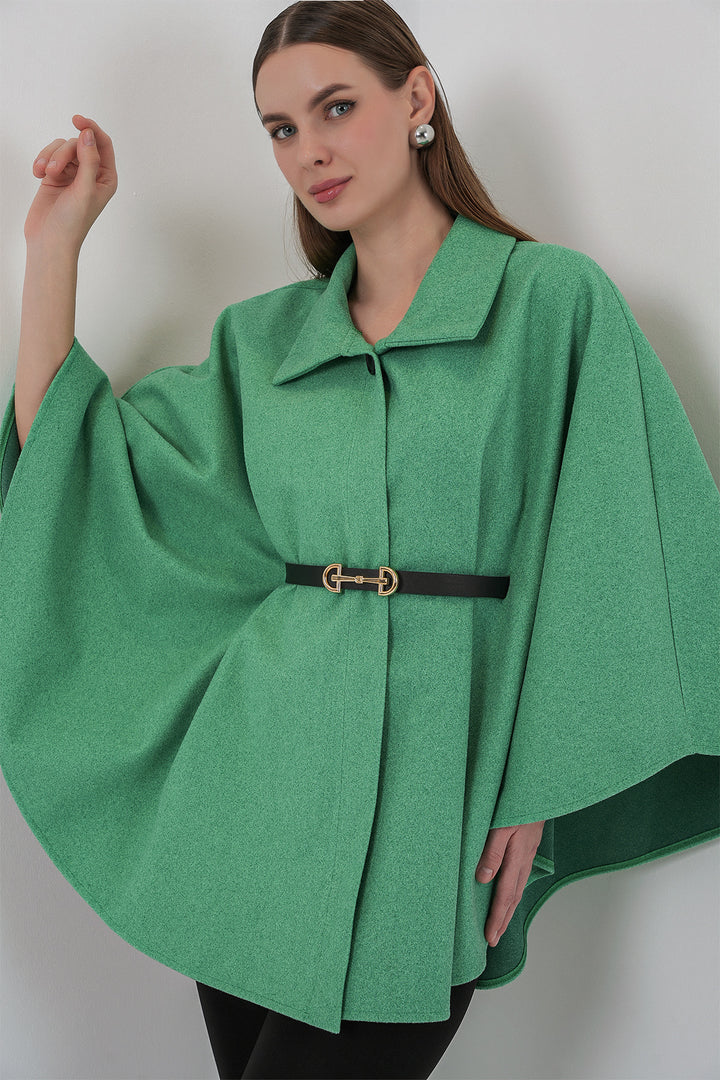 Bigdart Poncho en laine avec ceinture pour femme 9170 - Vert