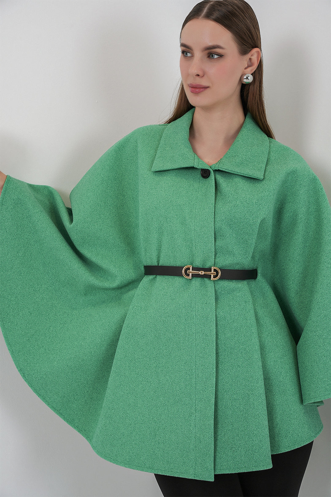 Bigdart Poncho en laine avec ceinture pour femme 9170 - Vert