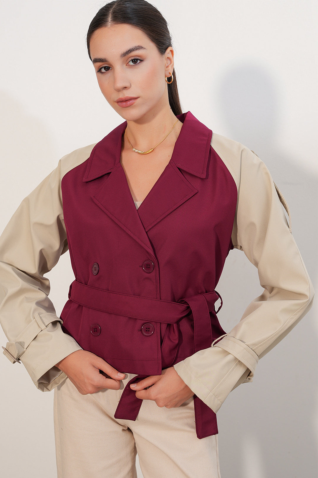 Bigdart Manteau trench court ceinturé femme 5970 - Bordeaux