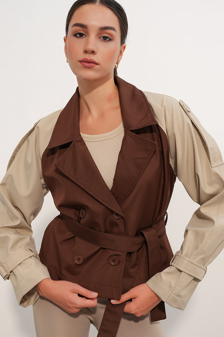 Bigdart Manteau trench court ceinturé femme 5970 - Marron