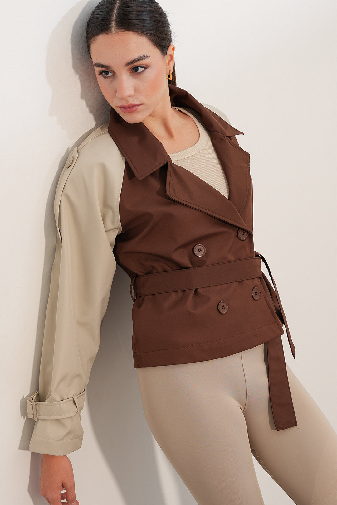 Bigdart Manteau trench court ceinturé femme 5970 - Marron