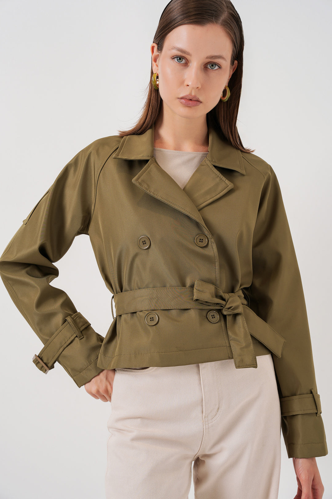 Bigdart Trench-coat court ceinturé pour femme 5970 - Kaki