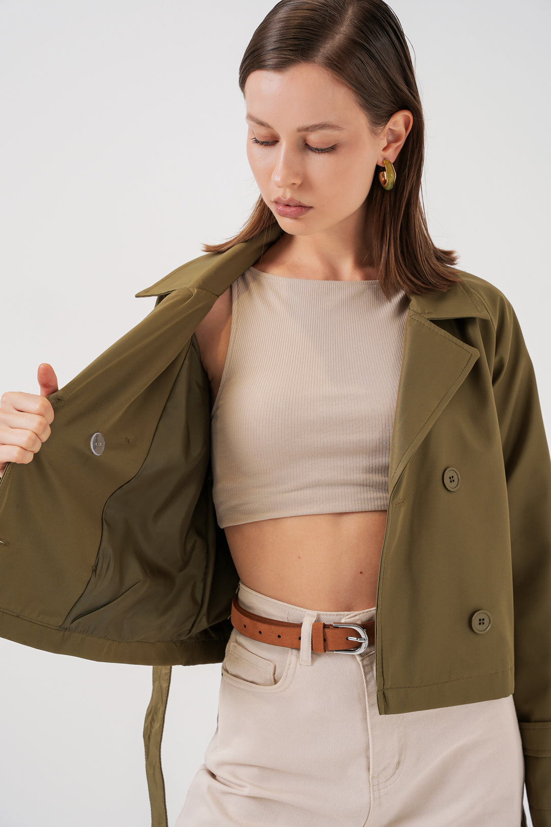 Bigdart Trench-coat court ceinturé pour femme 5970 - Kaki