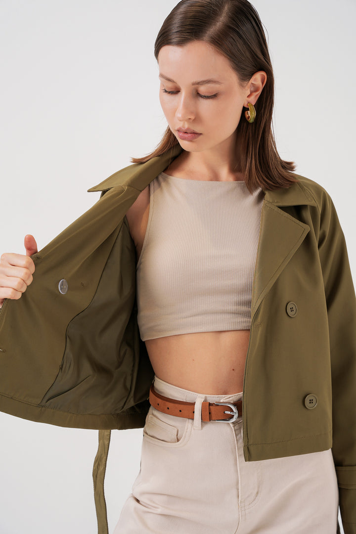 Bigdart Trench-coat court ceinturé pour femme 5970 - Kaki