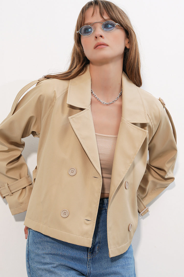 Bigdart Trench court ceinturé 5970 pour femme - Beige K.