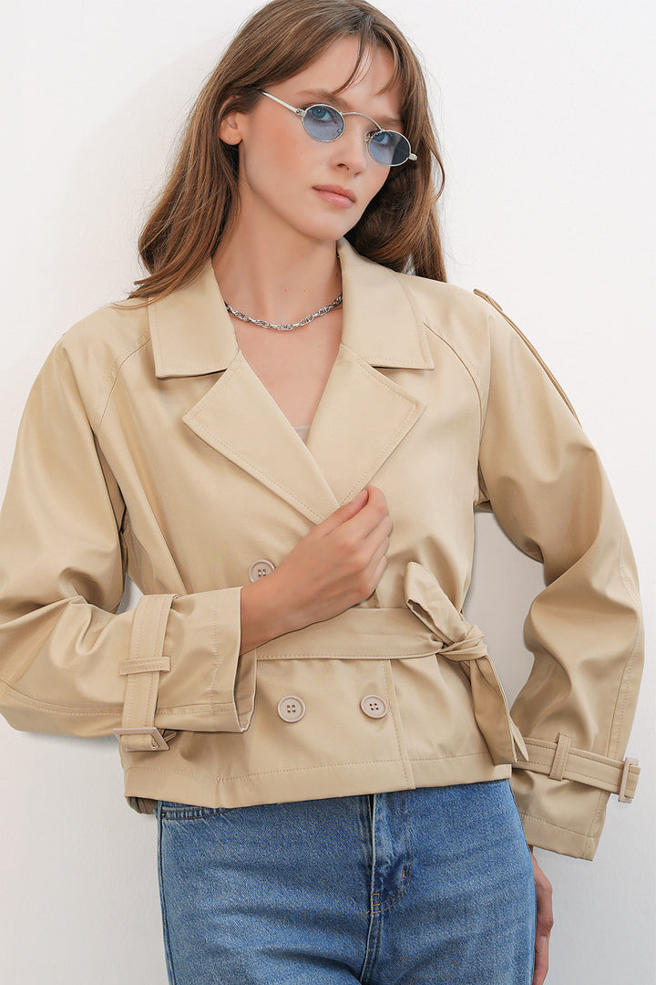 Bigdart Trench court ceinturé 5970 pour femme - Beige K.