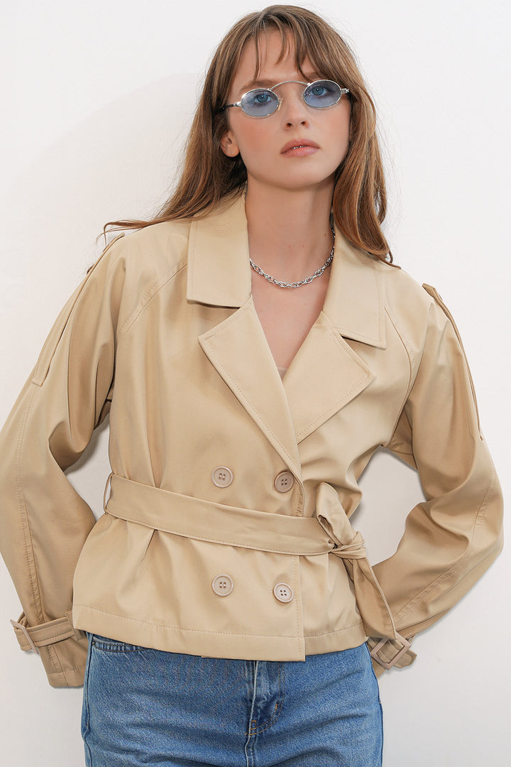 Bigdart Trench court ceinturé 5970 pour femme - Beige K.