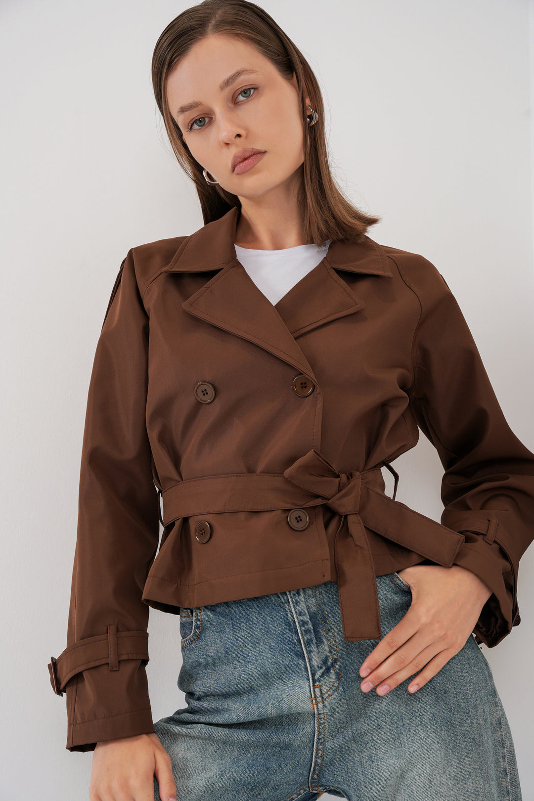 Bigdart Manteau court ceinturé femme 5970 - Marron